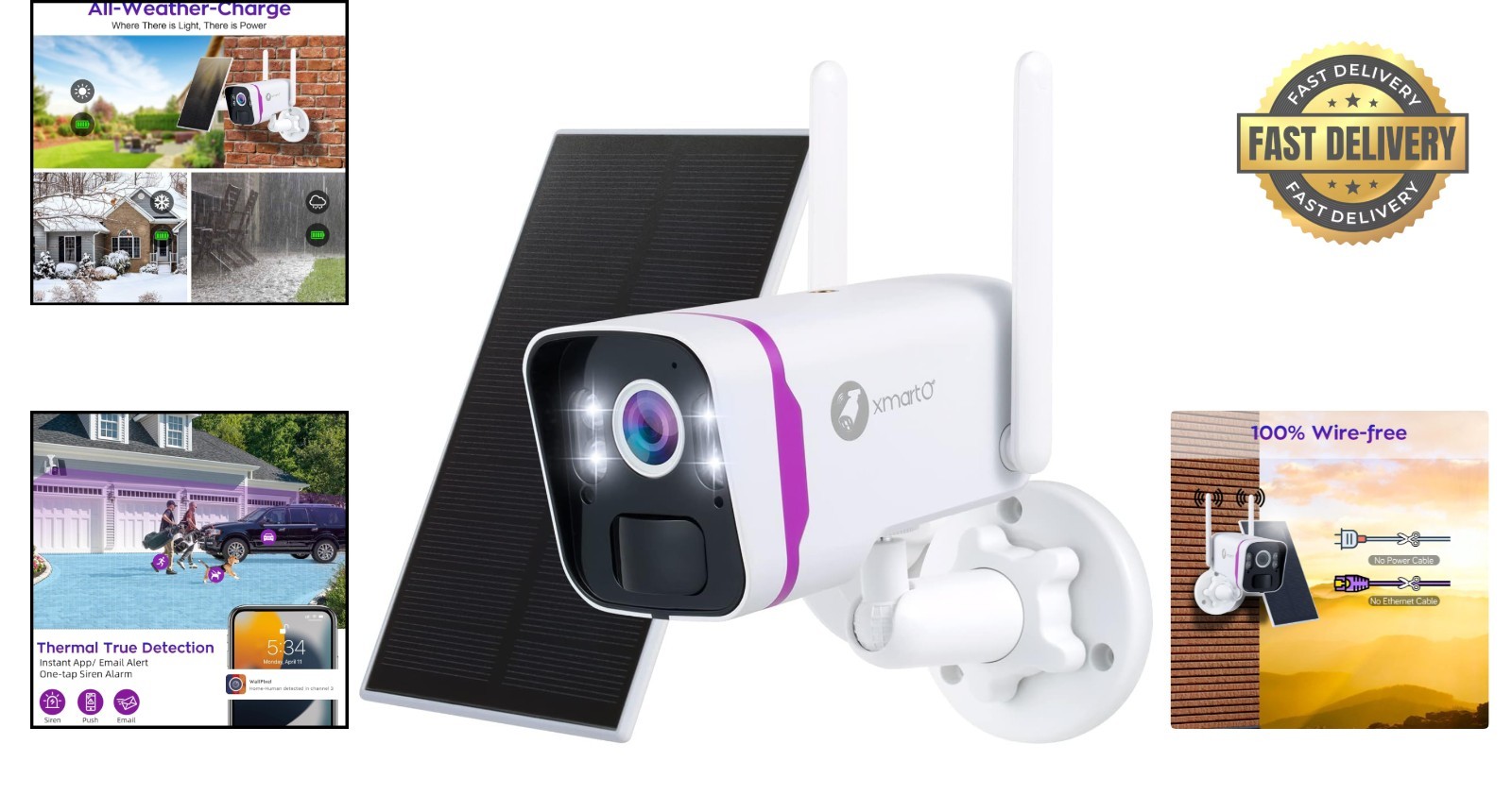 All-Weather 4-Camera Security System: Solar Powered with 64GB Local Storage