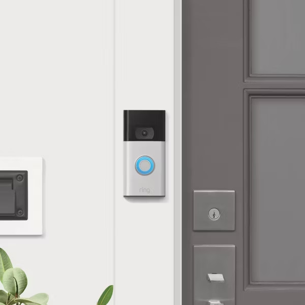 Ring Smart Battery Doorbell Satin Nickel, Outdoor Cam Plus, and Indoor Camera
