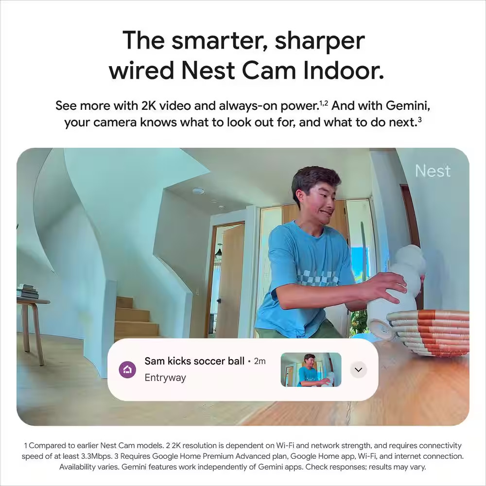 Nest Indoor Security Camera (Wired, 3Rd Gen) – Snow