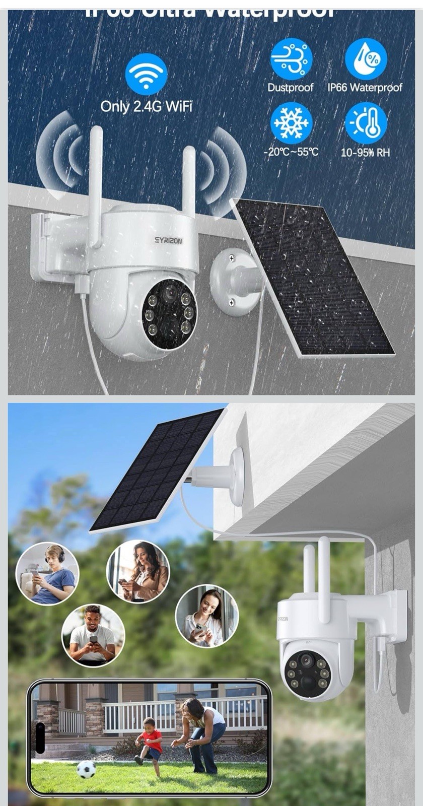 Tris Home Wireless Outdoor PTZ Camera 2-2-Pack, Solar, Weatherproof