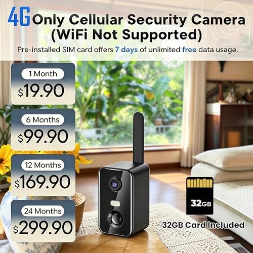 No WiFi Security Camera Wireless Outdoor, 4G LTE Cellular Solar Camera Battery