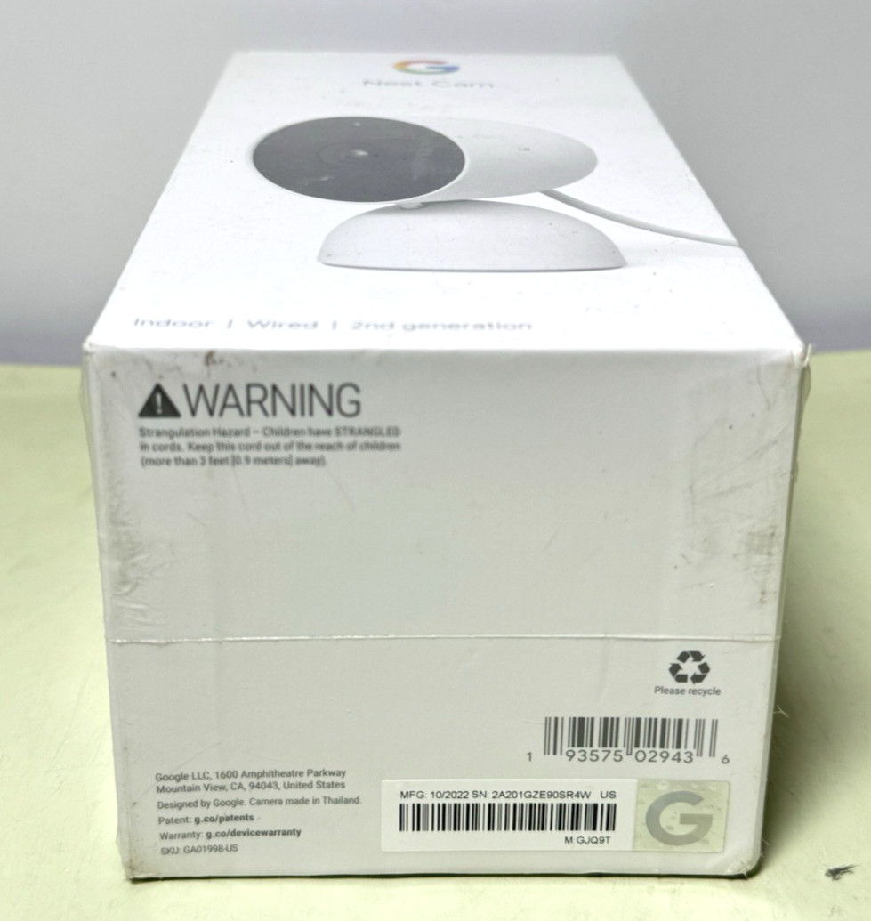 Google Nest Cam Indoor Wired Security Camera 2nd Gen GA01998-US-Sealed