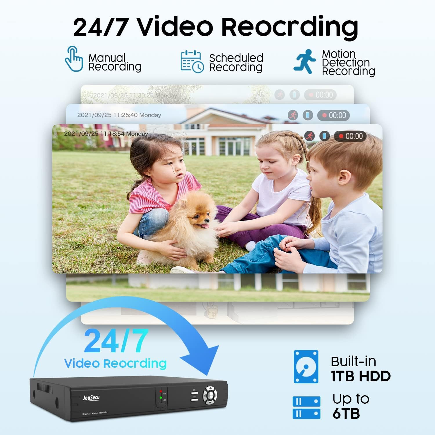 8CH Home Security Camera System with 1TB HDD, 5MP Lite DVR, 1080P Indoor/Outdoor