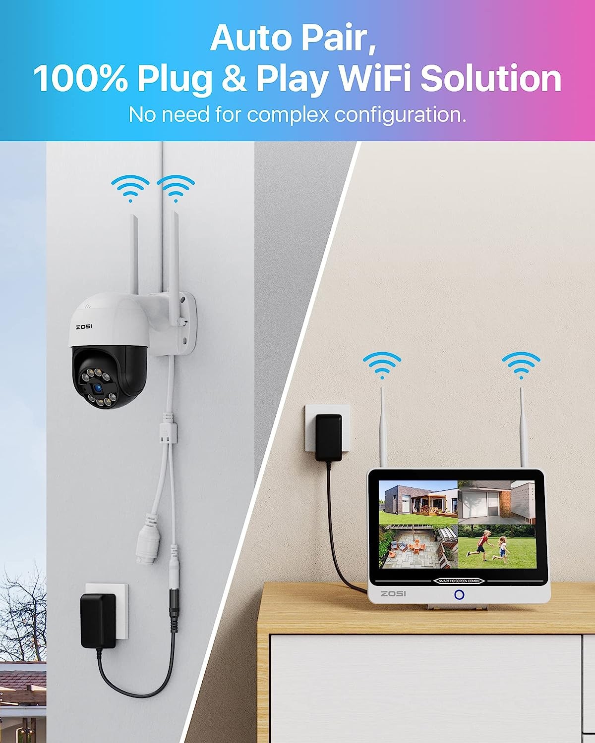 ZOSI 2K 8CH WiFi Security Camera Sytem 2TB HDD for Home 24/7 Recording 12.5″ LCD