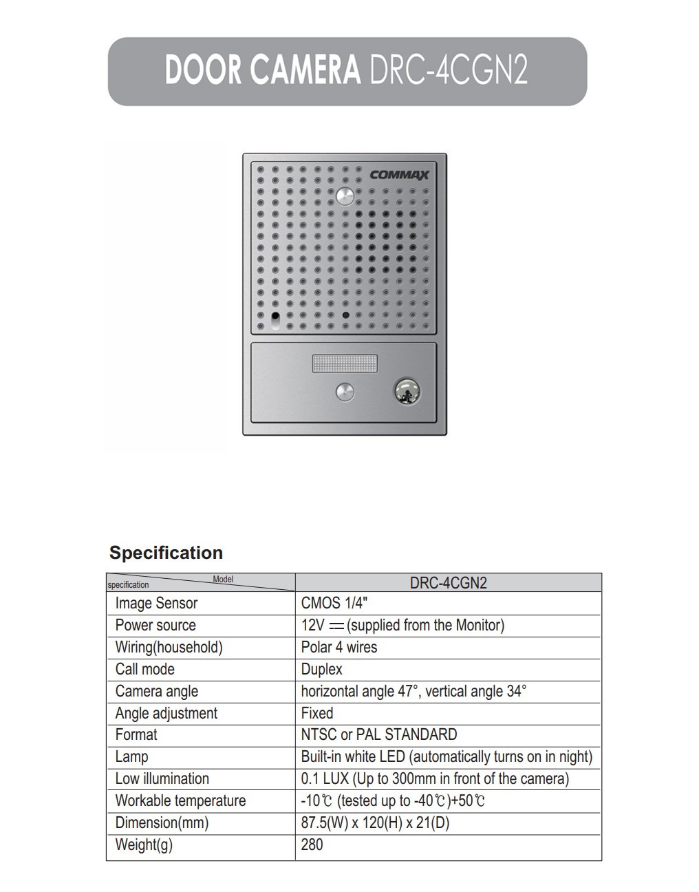 COMMAX DRC-4CGN2 Video Door Bell Camera for Fine View 4-Wire System