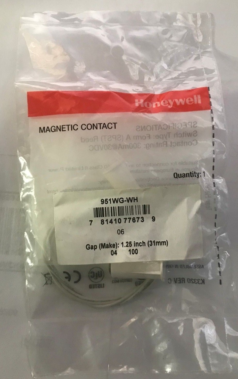 Brand New Honeywell 951WG-WH 3/8″ Stubby Recessed Magnetic Contact, White