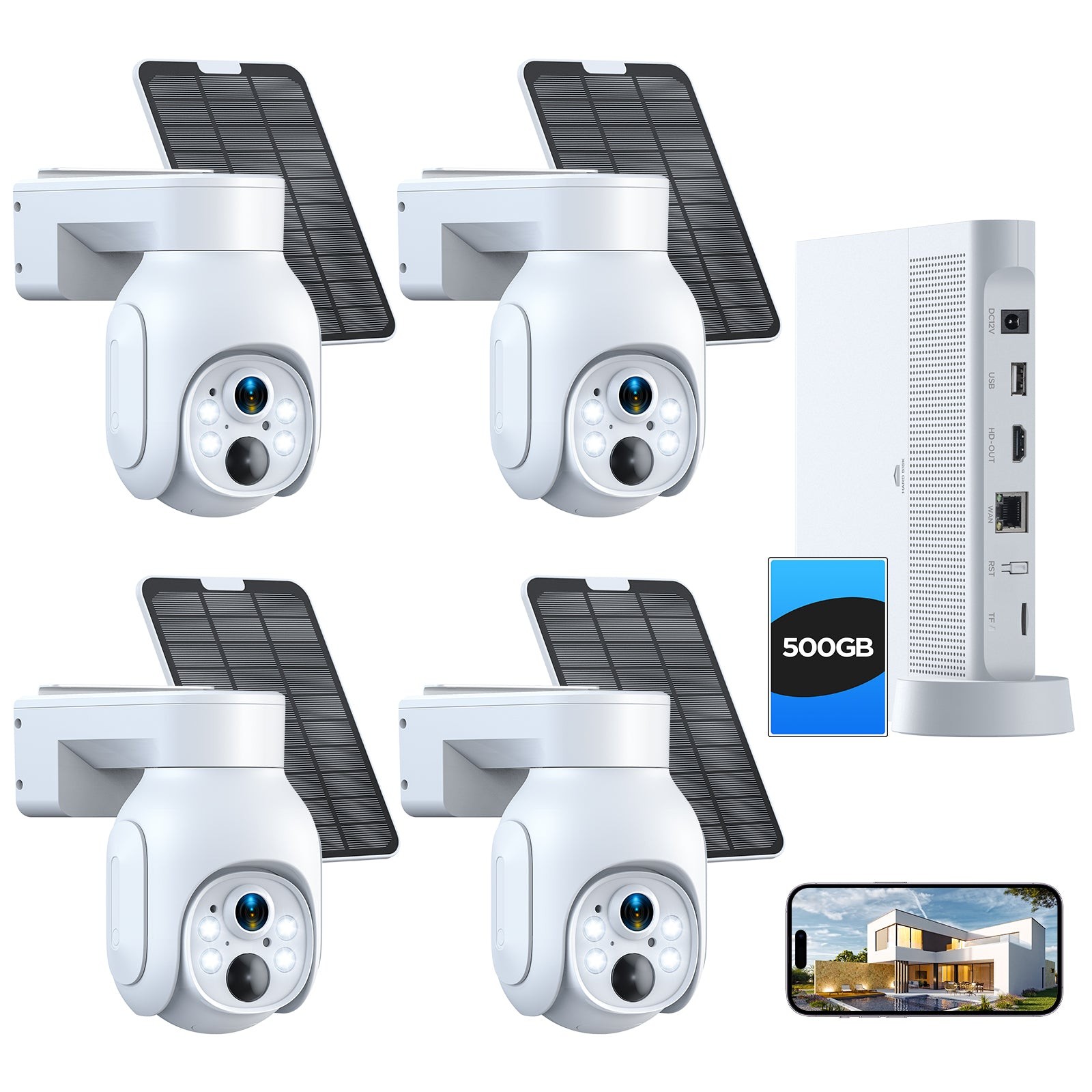 Wireless Solar Powered Security Camera System Outdoor 4MP PTZ Cameras NVR HDMI
