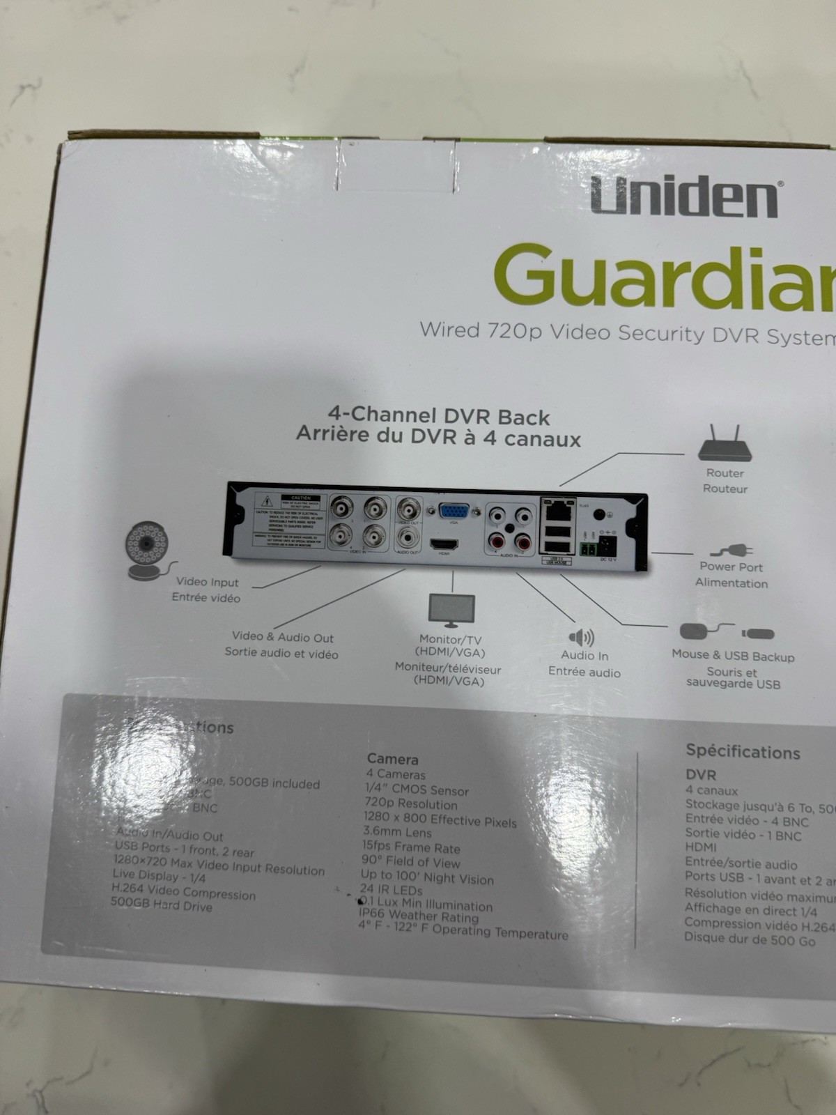 Uniden Guardian B6440D Video Security System 4-Channel DVR 4 Cameras 500GB