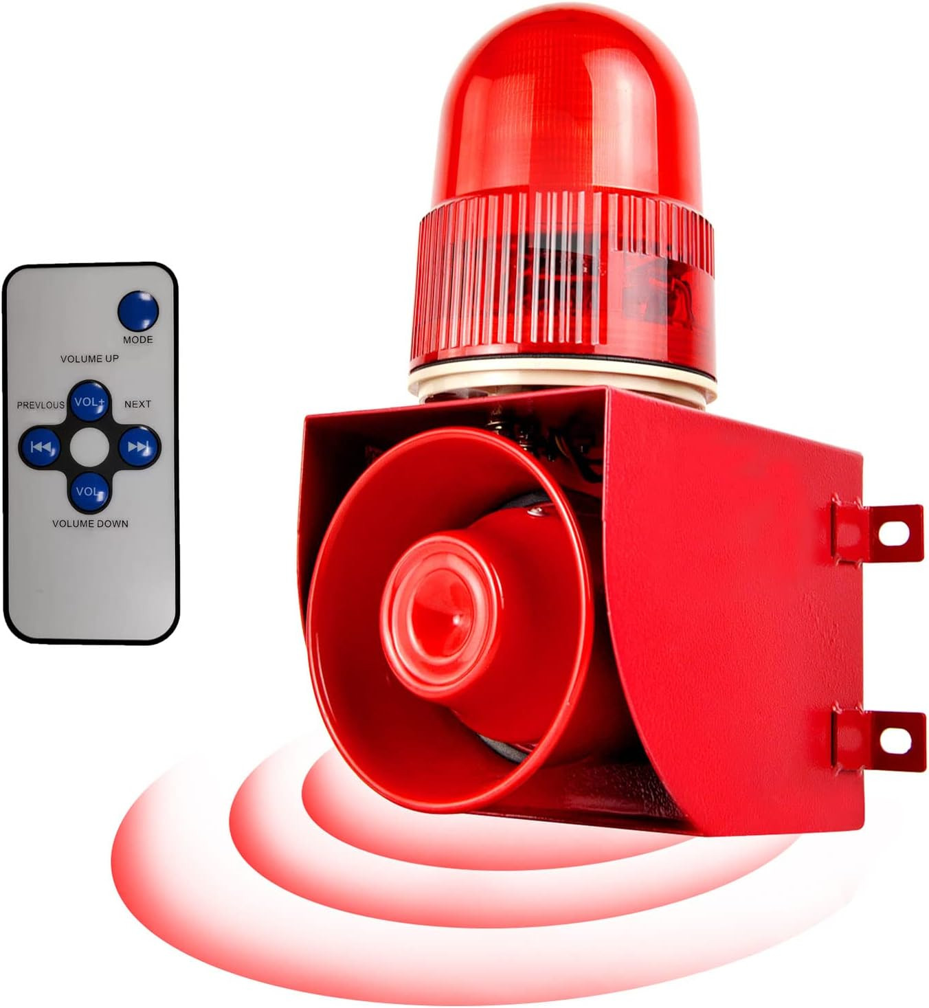 Motion Sensor Alarm 120Db Horn Adjustable Volume Tones Waterproof LED Strobe Lig