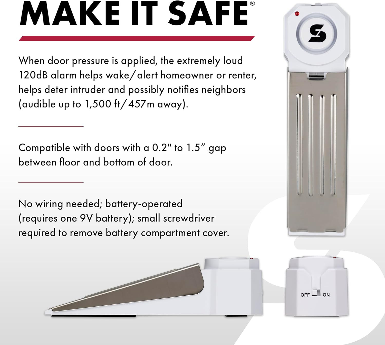 120Db Wedge Door Stop Alarm Wireless Siren Home Travel Security Apartment Dorm