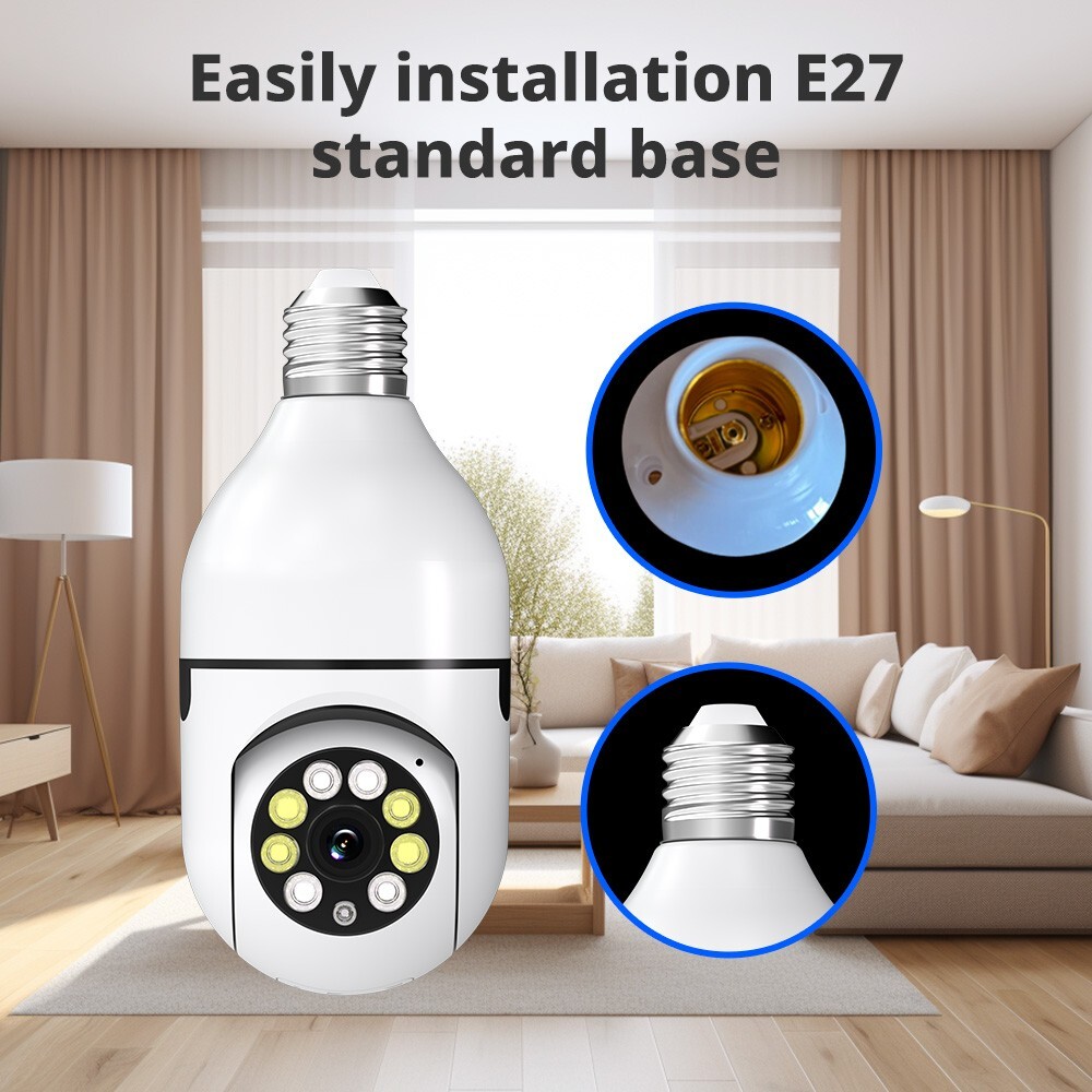 2X 360° 1080P E27 Light Bulb Camera 2.4GWiFi IR Night SmartHome Security Wireles