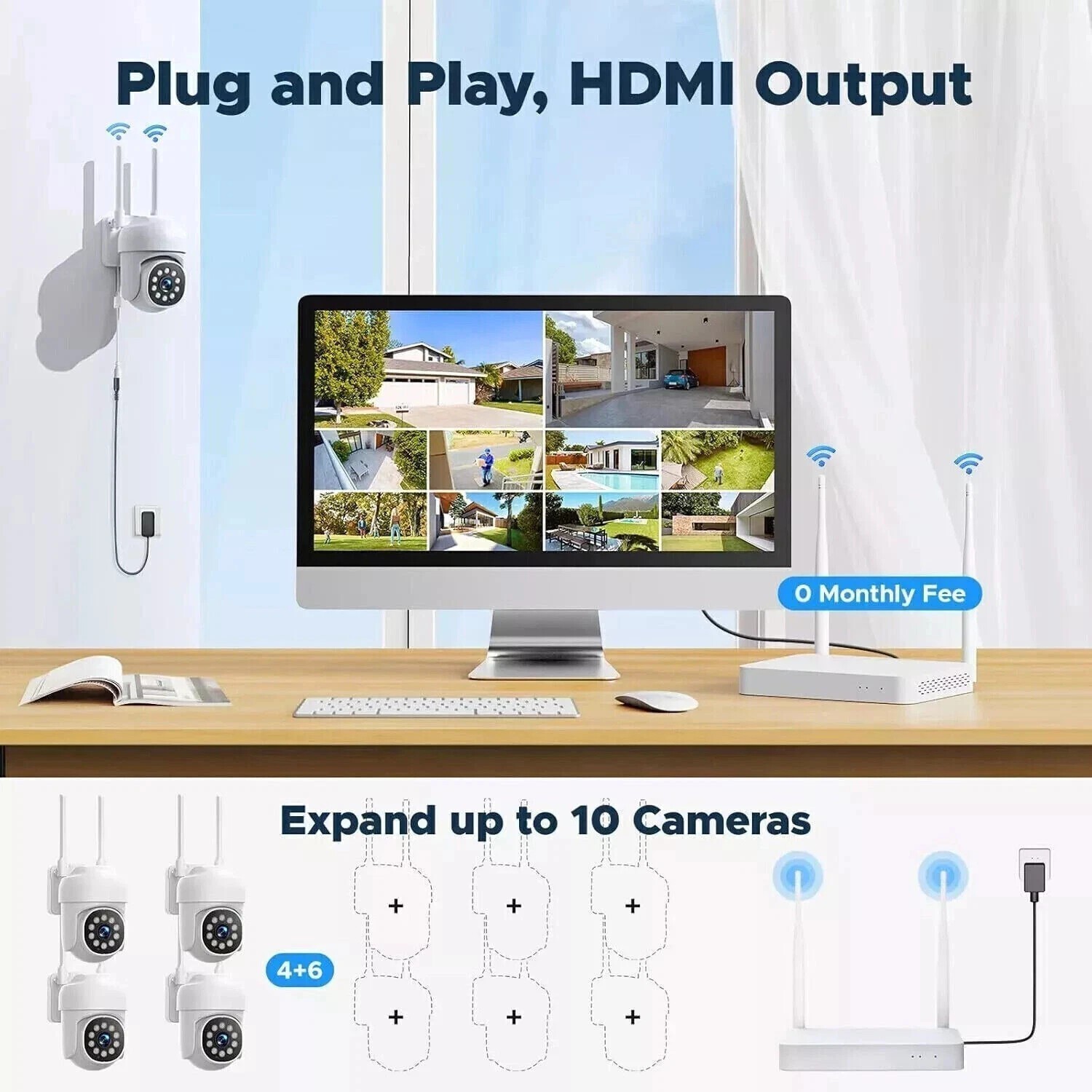 Wireless Security Camera System with PTZ, 2-Way Audio Smart Alerts Auto Tracking