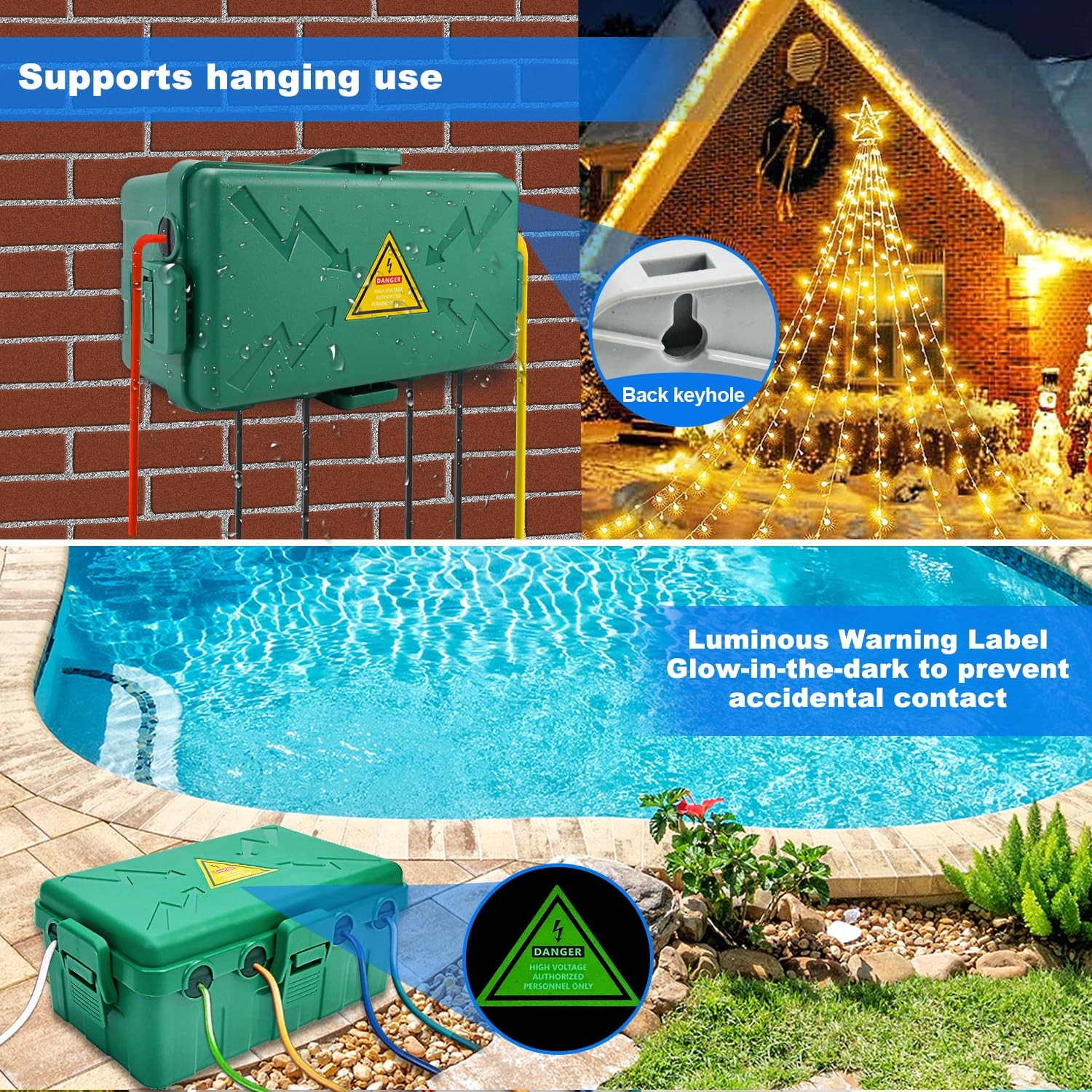 Hrensaw Medium Outdoor Electrical Box(10.6×5.7×4.9inch),Weatherproof Green