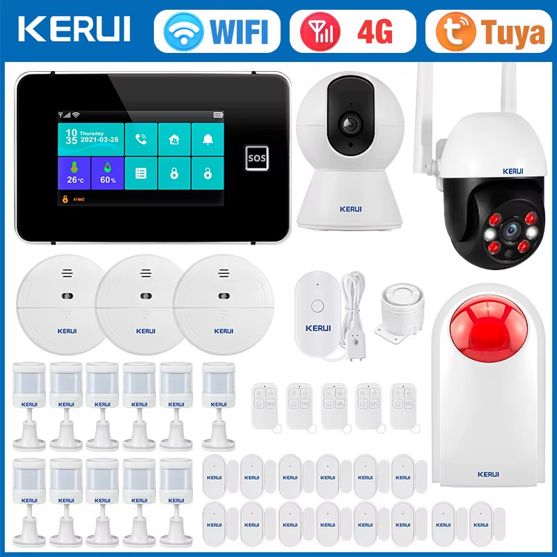 4.3 Inch Touch Screen Home Alarm System Wireless 4G Burglar Alarm WiFi GSM Tuya