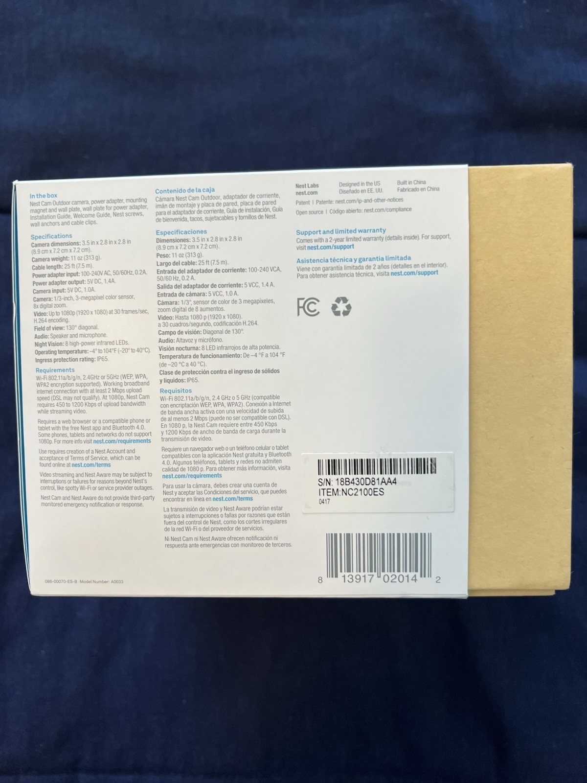 Nest NC2100ES Outdoor Security Camera 1st Gen