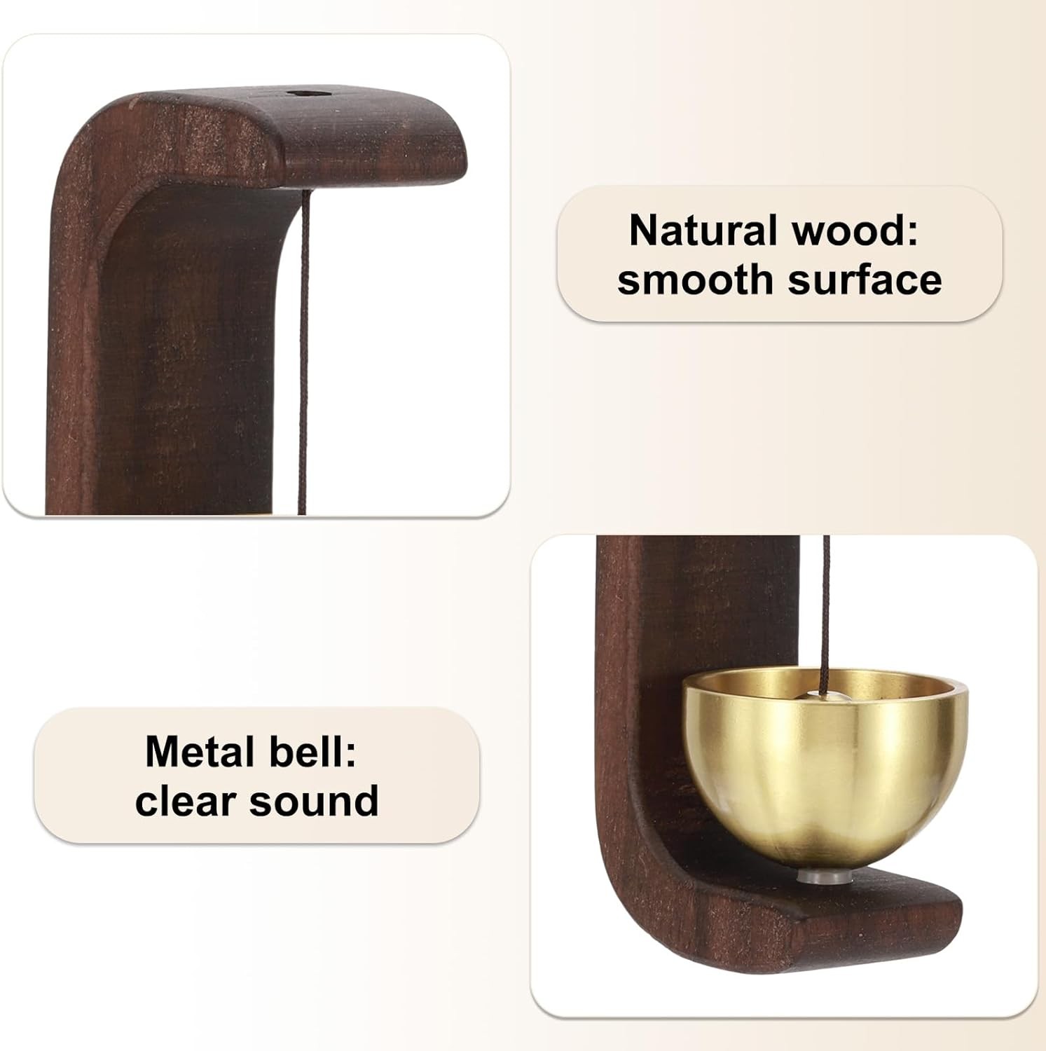 PATIKIL Shopkeepers Bell, Wood Door Chime Hanging Magnetic Bell Brown