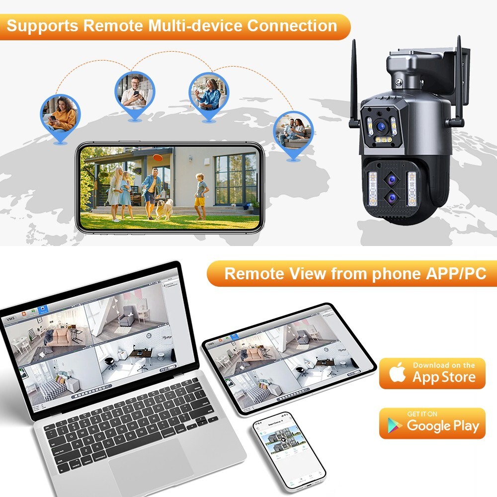 WIFI 12MP Wireless Camera 3-Lens PTZ 10x IR Night Vision Security 2-Way Audio