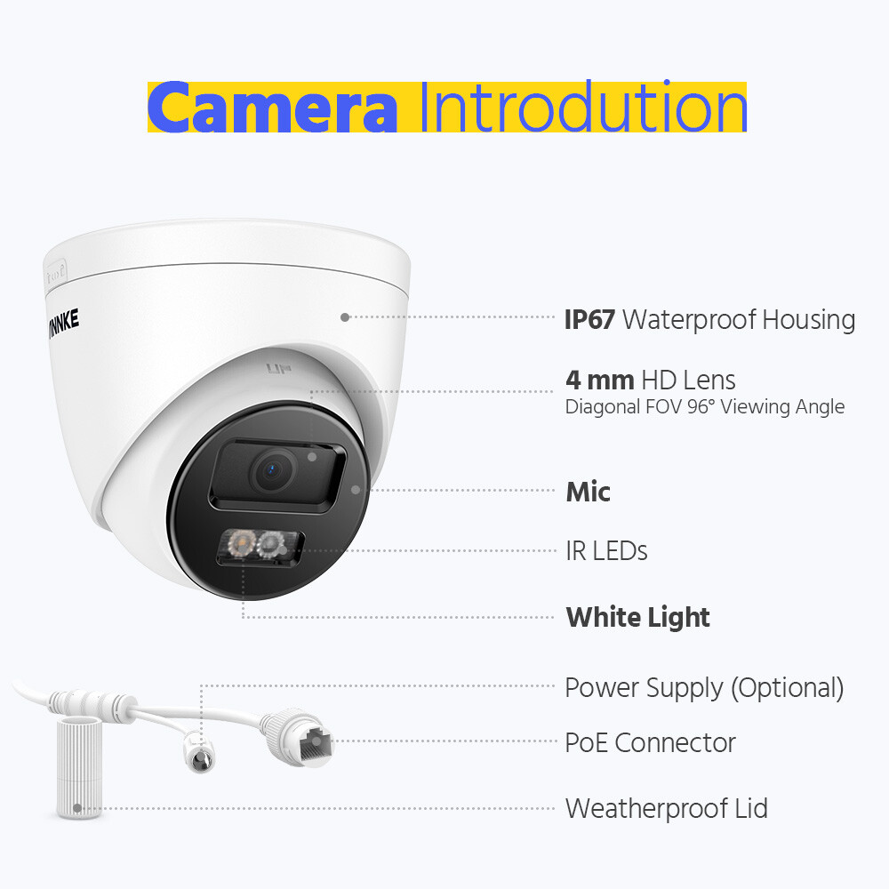 ANNKE 4K POE Security IP Camera C800 Audio Recording Outdoor Color Night H.265+