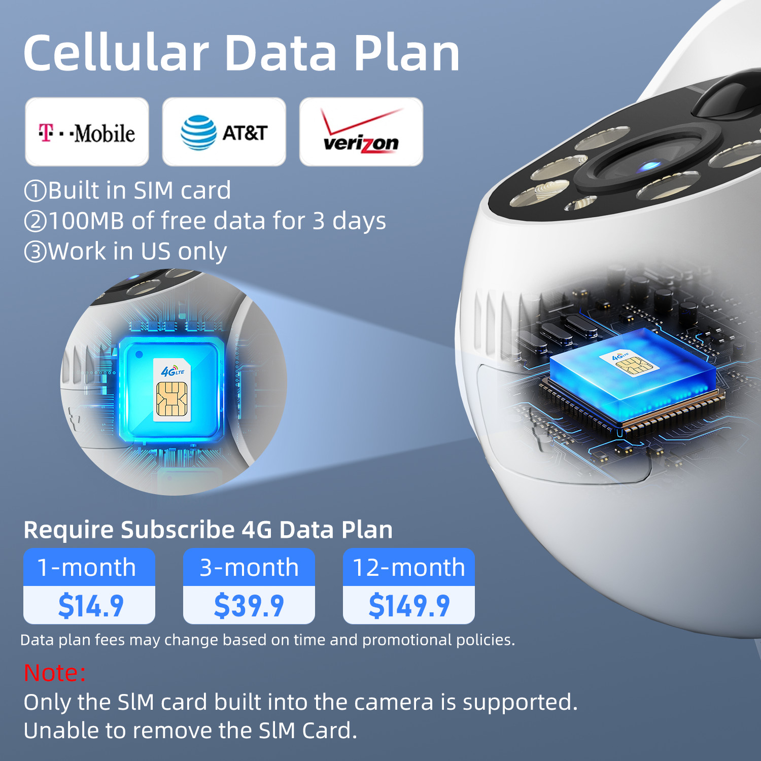 Solar Powered for Outdoor No Wifi Security Camera with Built-In 4G LTE SIM Card
