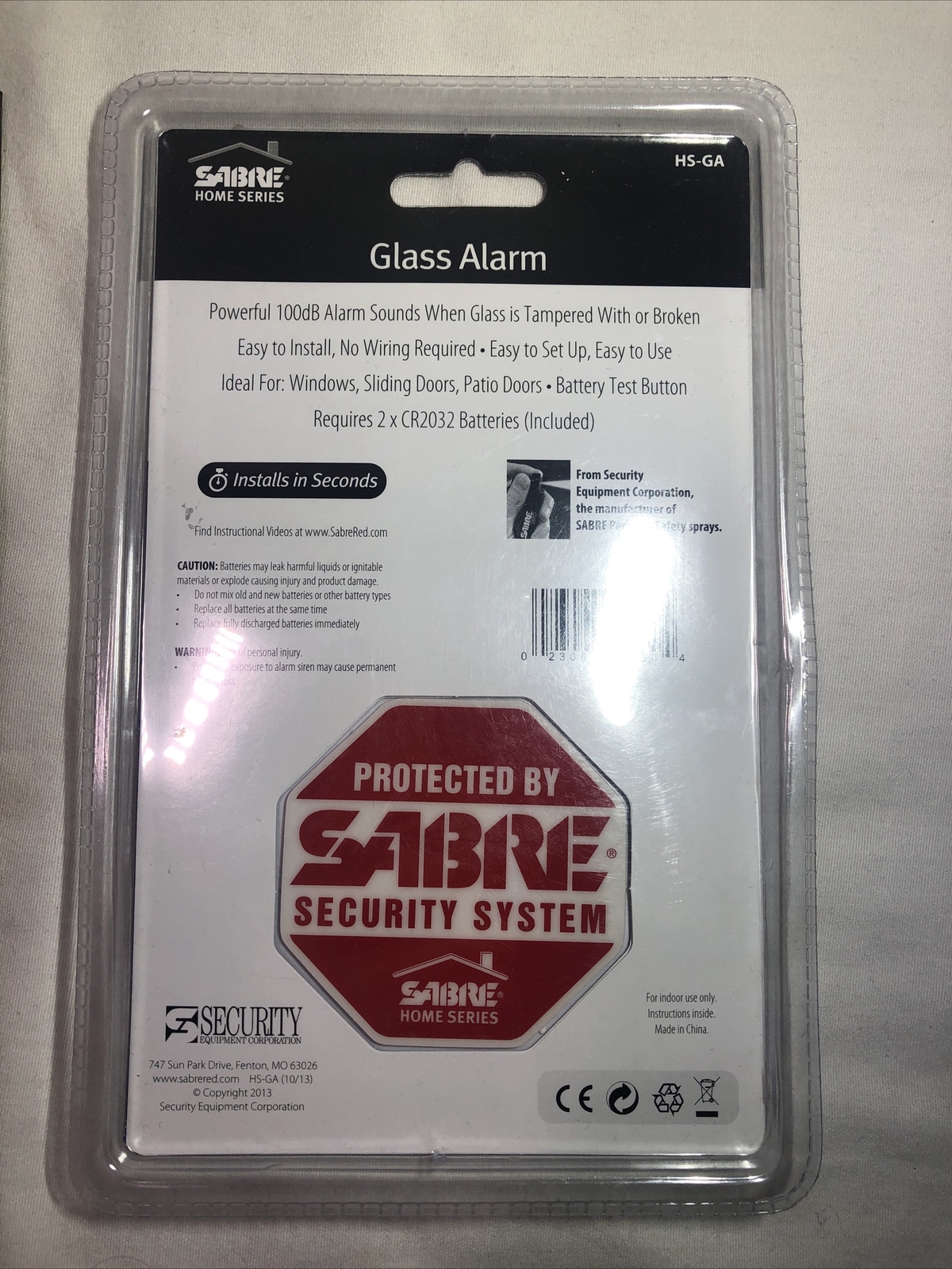 SABRE HS-GA Wireless Window Glass Break & Vibration Detector Alarm with Security