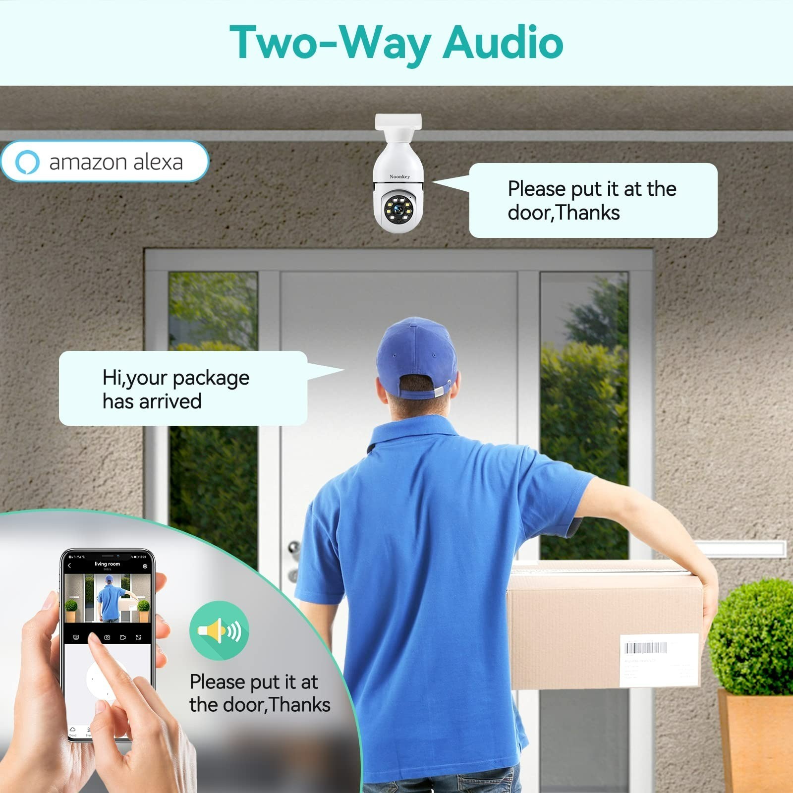 Noonkey 2K/3MP Light Bulb Security Camera, WiFi 360° Outdoor IP Camera