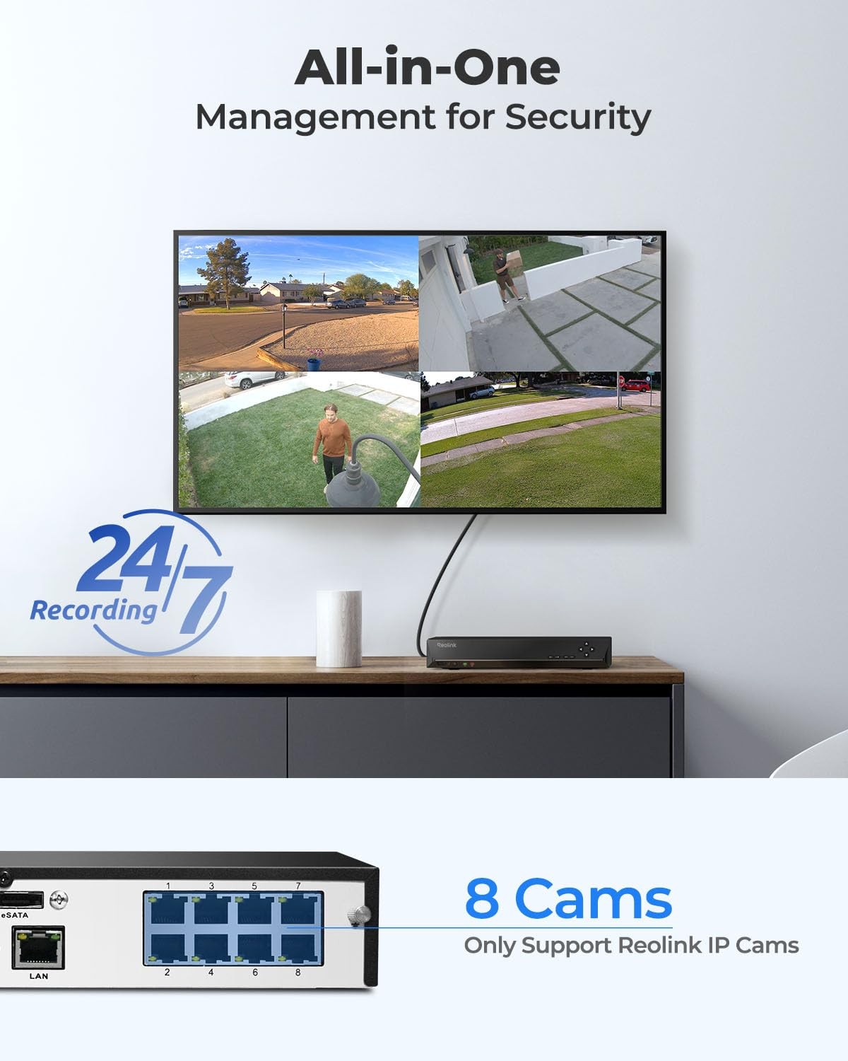 REOLINK 8CH Network Video Recorder for Home Security Camera 2TB, Black