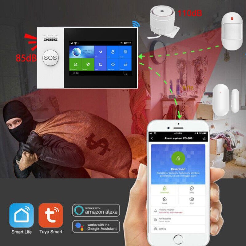 TUYA WiFi+4G 3G GSM Smart Home Security Alarm System w/Touch Keypad PIR DOOR