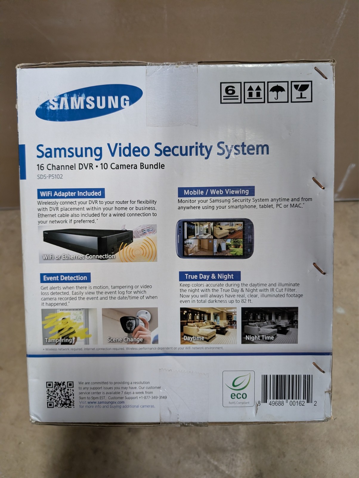 Samsung Video Security System 16 Channel DVR 10 Camera Bundle SDS-P5102 2TB, NEW