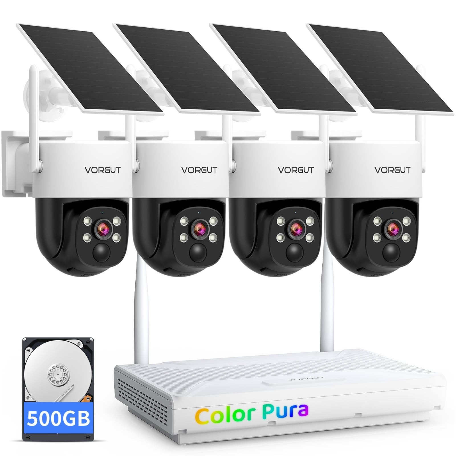 Solar Security Camera System Wireless Outdoor, 4pcs 2K Solar Powered Home Sec…