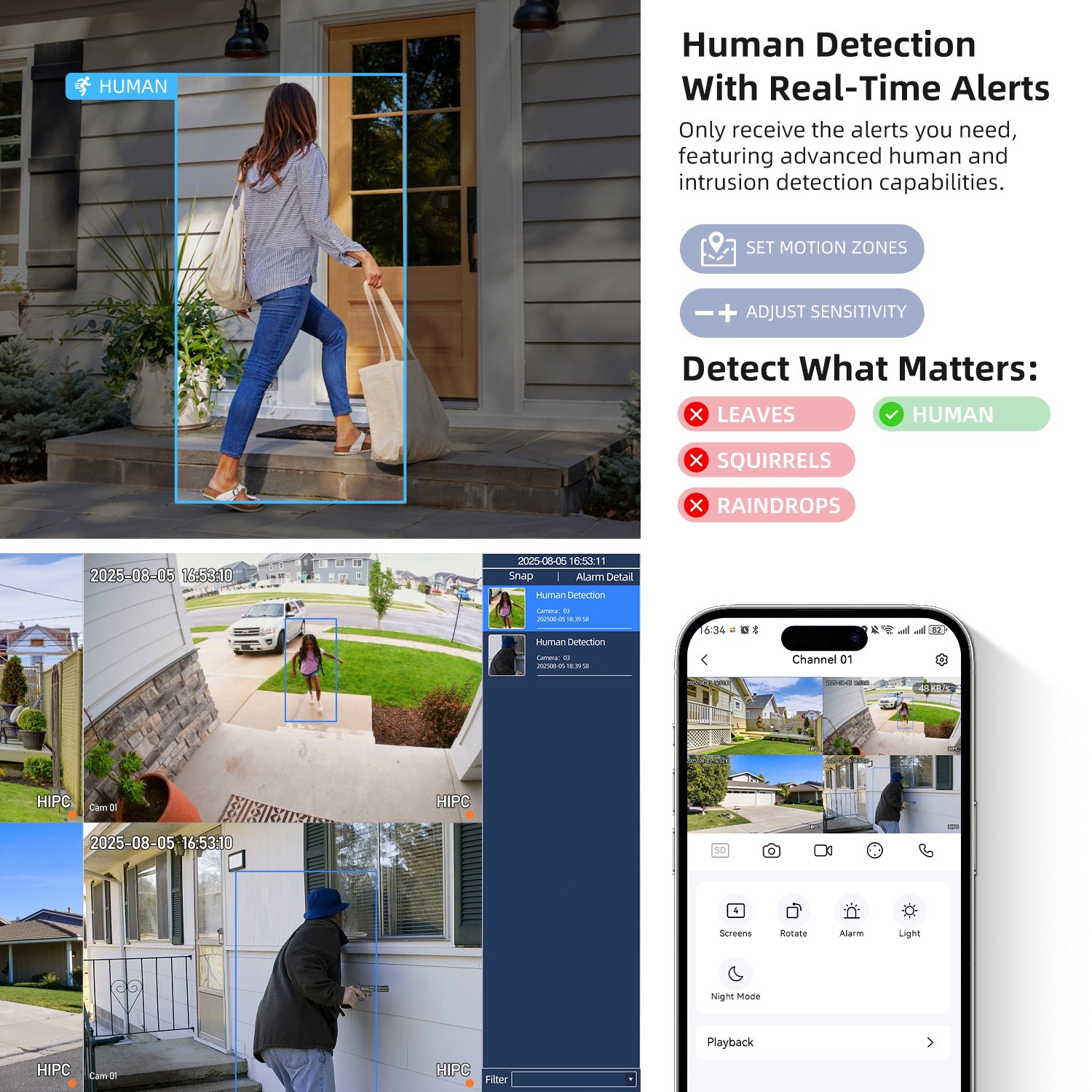 SmartSF 5MP POE Security Camera Audio Recording Outdoor Color Night AI Detection
