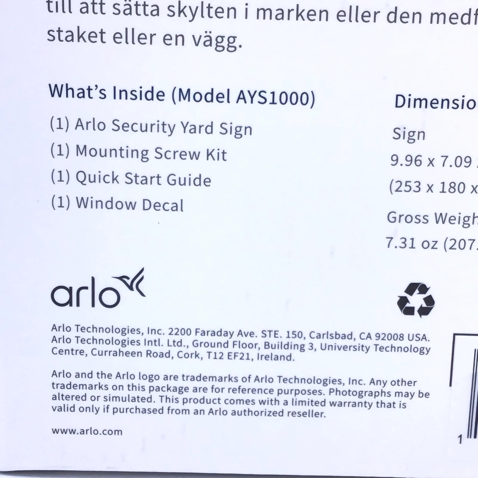 Arlo Protected Smart Security Yard Sign 10in x 7in – NEW & Sealed in box