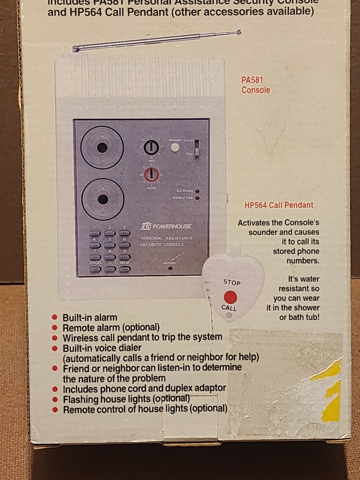 X10 POWERHOUSE PA5800 PERSONAL ASSISTANCE SECURITY SYSTEM PA581 PENDANT HP564
