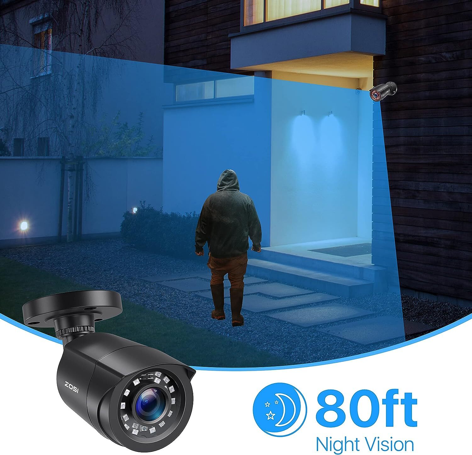 ZOSI 4 Pack 1080p Security Analog Wired Camera IP66 CCTV 80ft Night Vision TVI