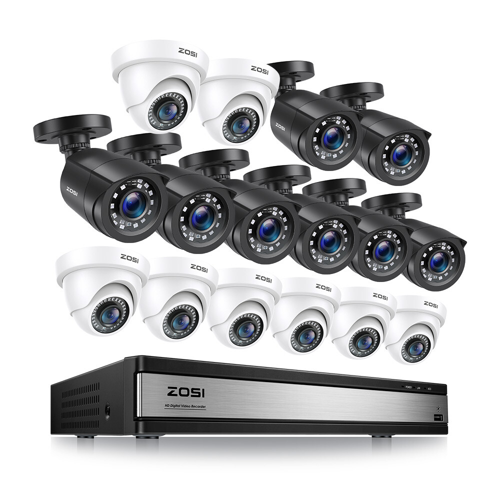 ZOSI 16CH 2MP 1080P Home Security Camera System 5MP Lite DVR CCTV Smart Alert IR