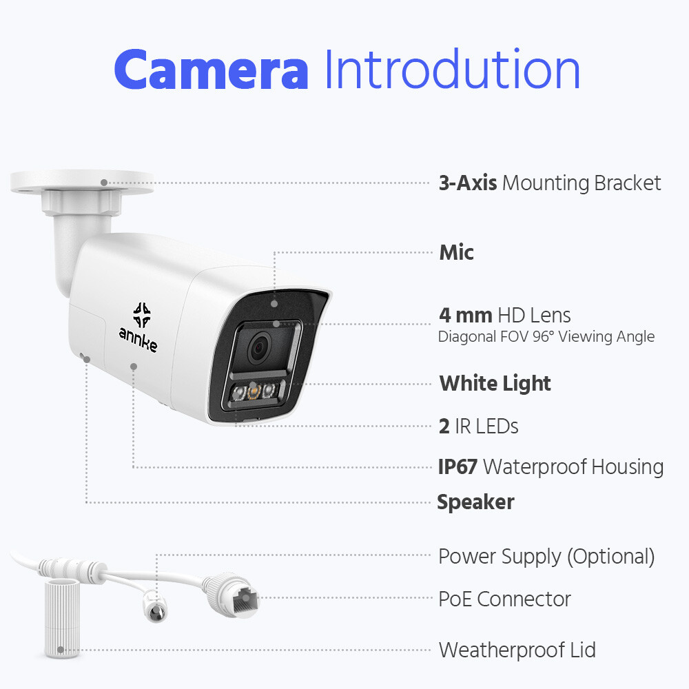 ANNKE 4K POE Security IP Camera Two Way Audio Outdoor Full Color Night Vision AI