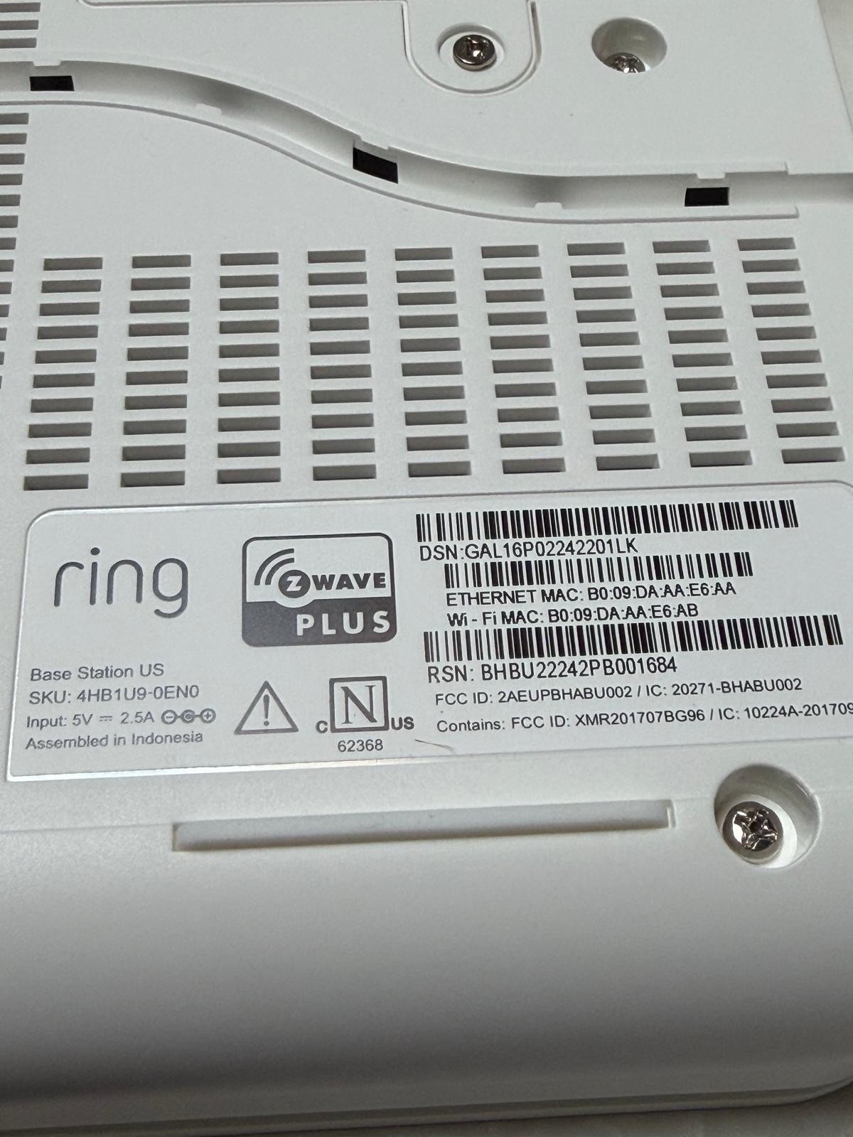 Ring Alarm 2nd Gen Base Station Siren Wireless Home Security System White