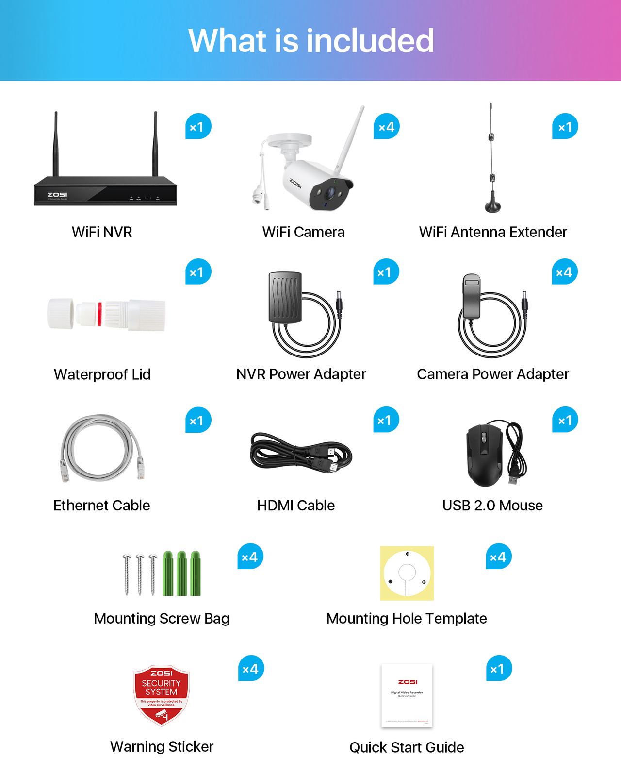 ZOSI 2K 3MP 8CH WiFi Security IP Camera System Two-Way Audio Color Night Vision
