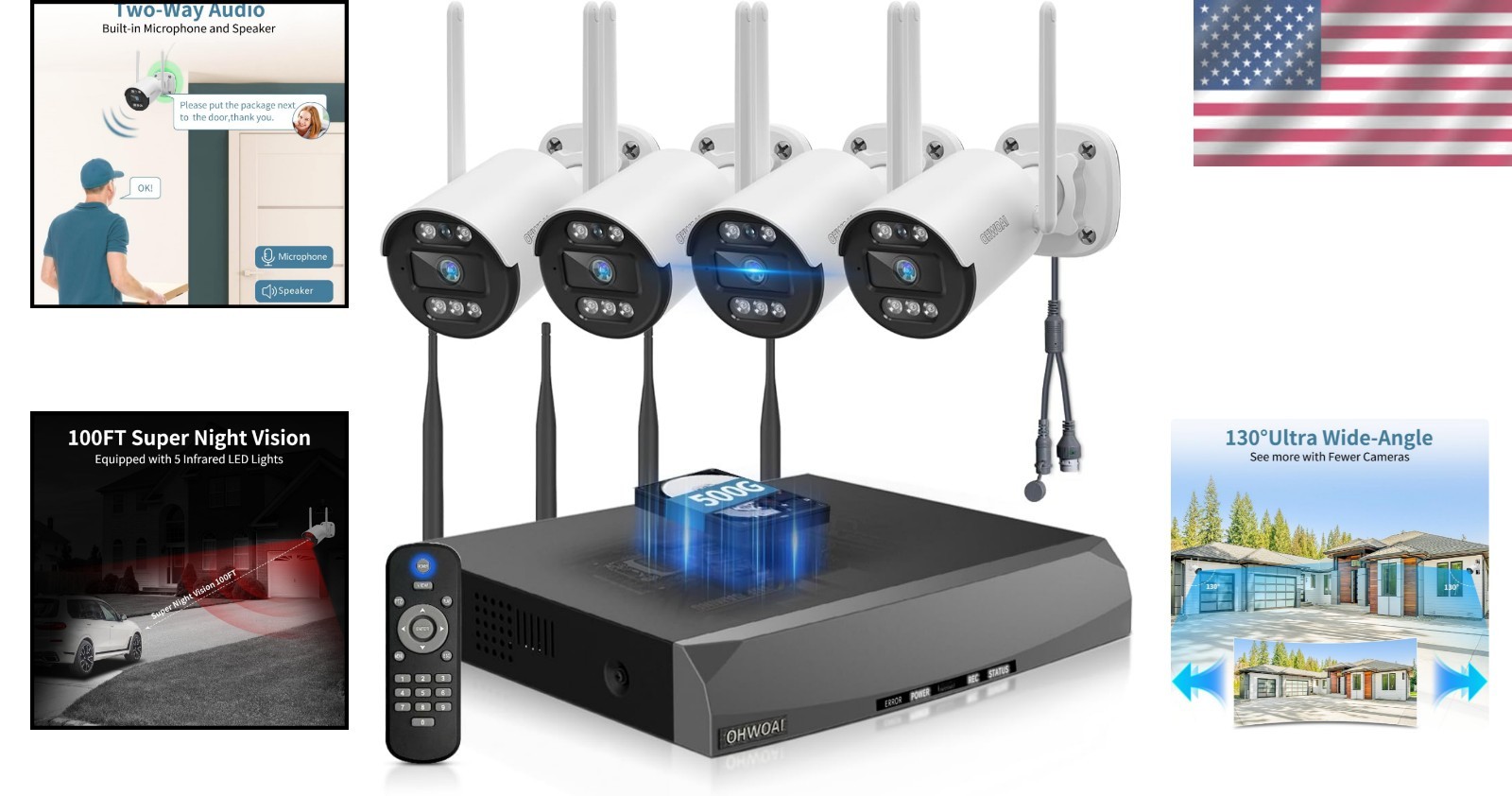 Comprehensive 4-Camera Wireless Security System with 500GB & Smart Detection