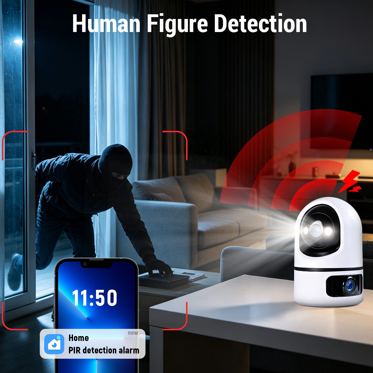 2K Audio Security IP Camera Dual Lens Indoor AI Human Detect Color Night Vision