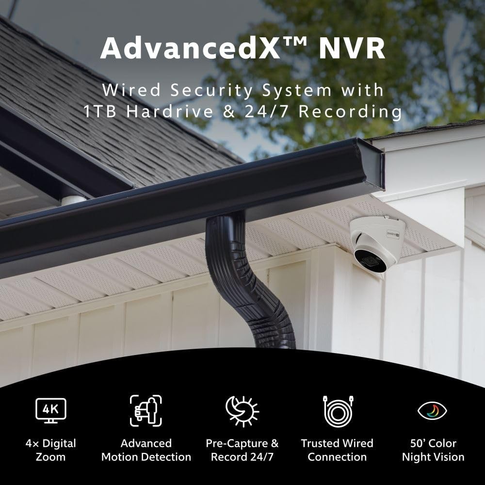 Swann AdvancedX™ Wired NVR 4K Security Camera System, 8 Channels, 4 PoE Dome C