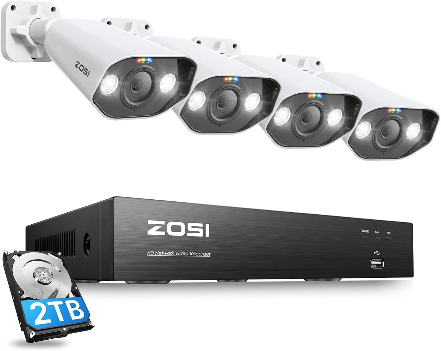 ZOSI 8CH 4K POE NVR 5MP Security IP Camera System AI Smart Detect 24/7 Audio 2TB