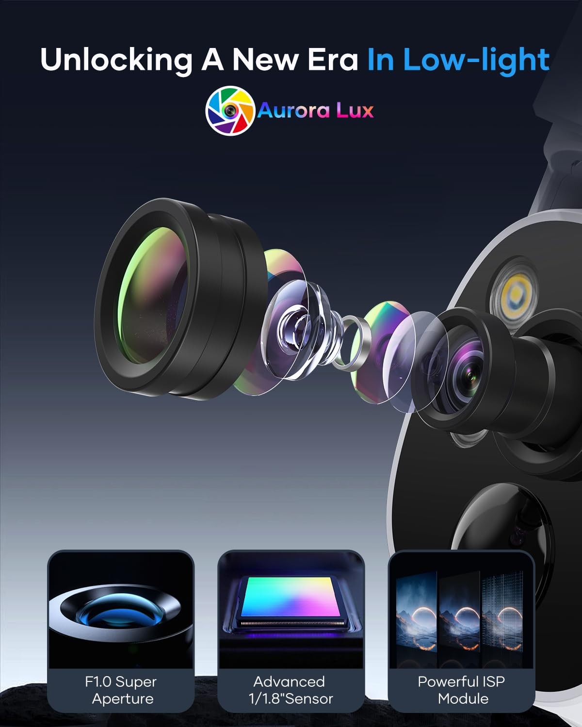 Wireless System Outdoor, Aurora Lux Color Night Vison 4 Cam-Kit Solar Powered…