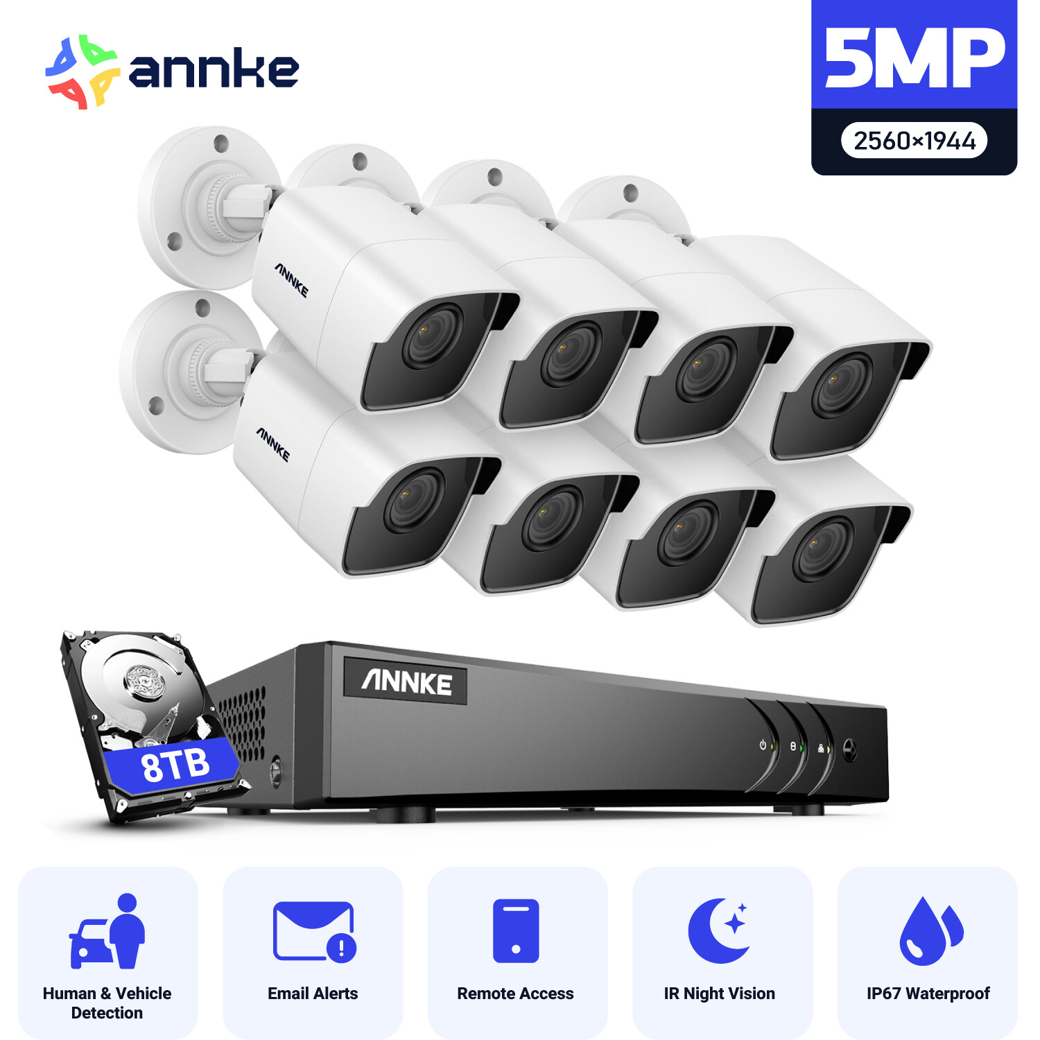 ANNKE 8CH 3K Lite DVR 5MP Video Security Camera System CCTV Human Detection IP67