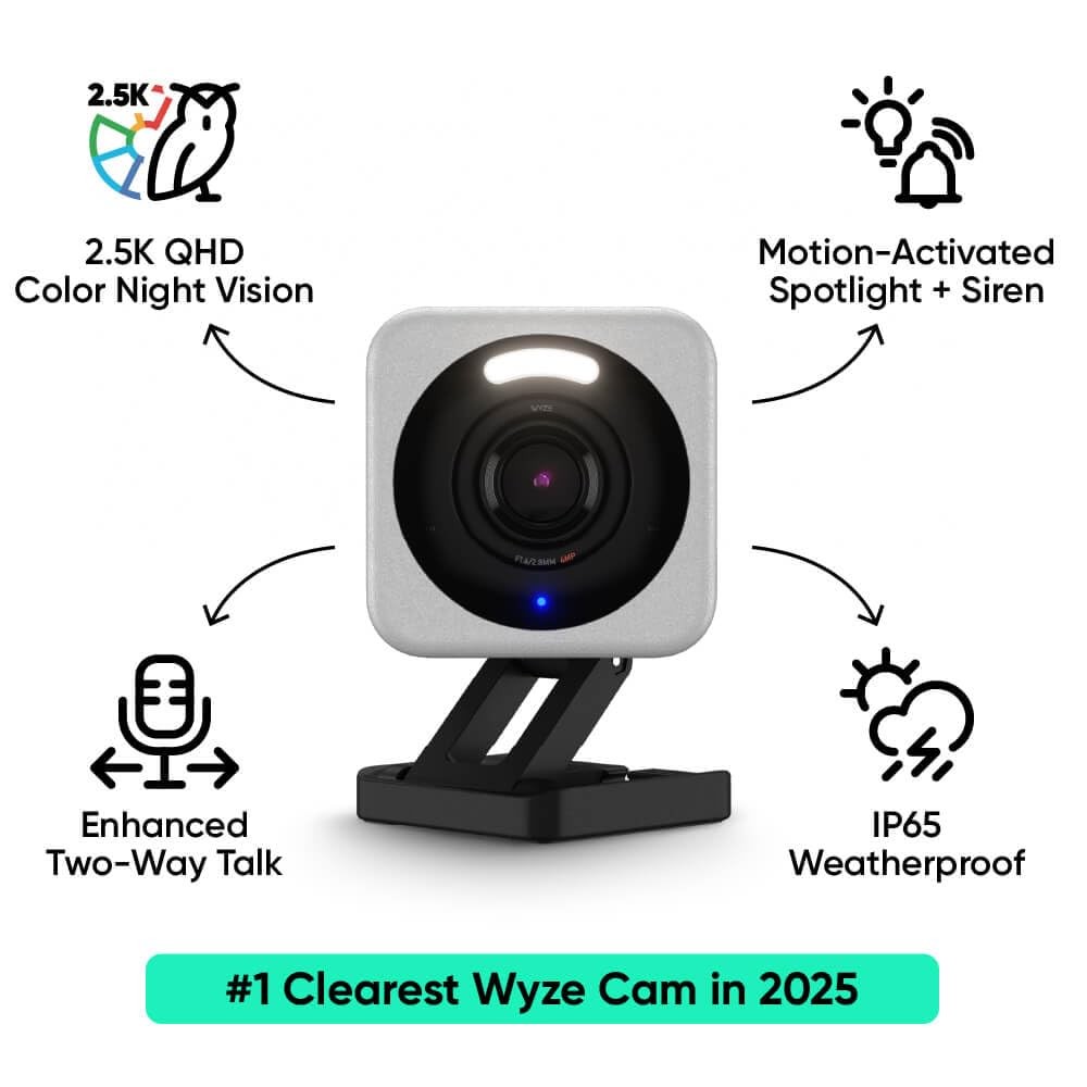 Wyze Cam v4 Smart Home Security Camera, 2.5K QHD, Enhanced Color Night Vision,