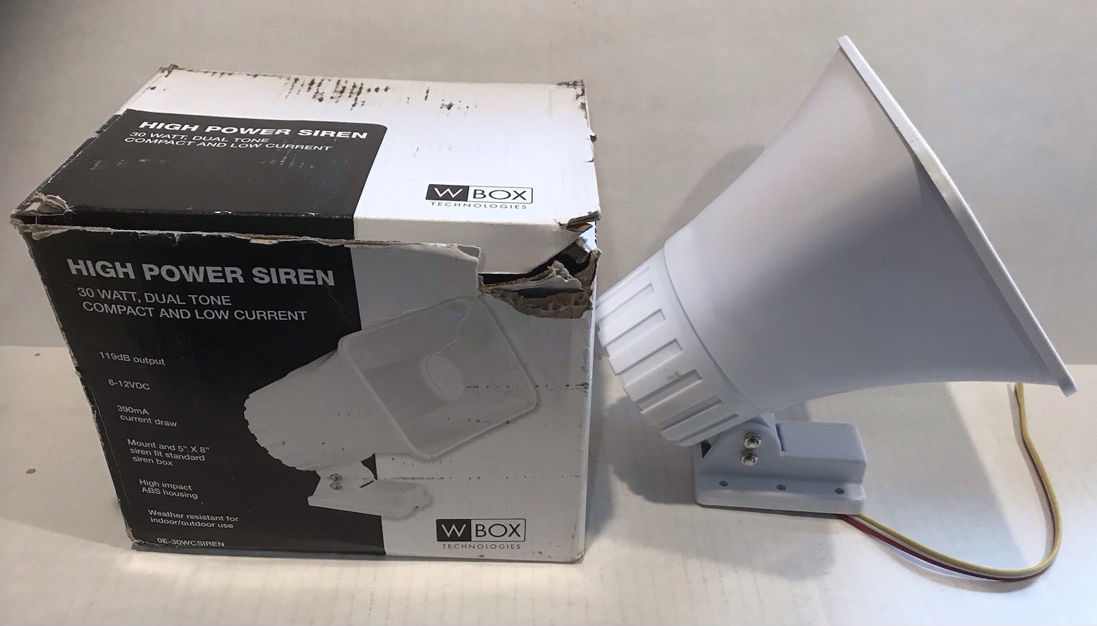 30 Watt Siren Dual Tone Indoor Outdoor Siren SD 30W 6-12VDC 1.1Ah 120db 8 X 5.5