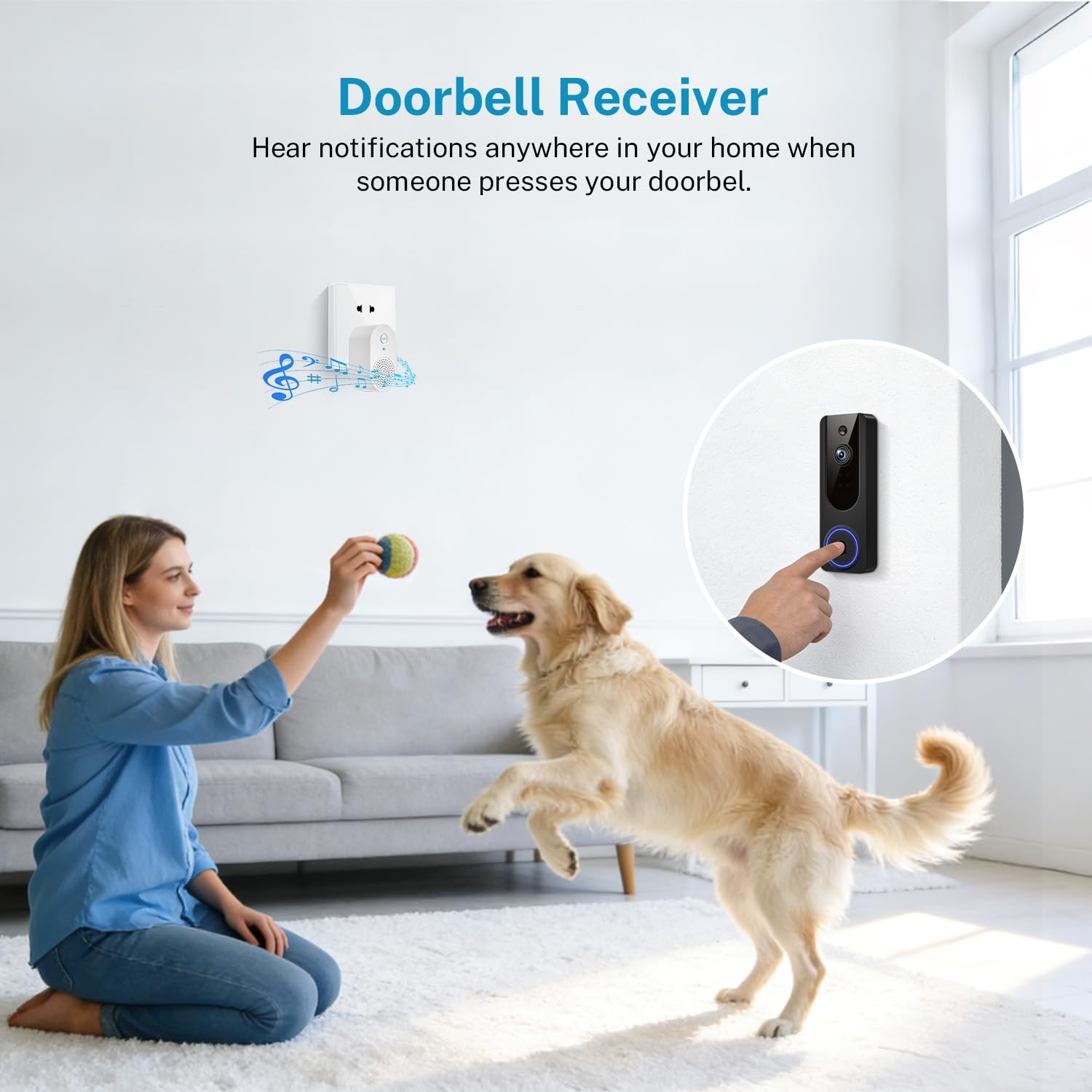 Cookedixo 1080P Wireless Video Doorbell Camera, Battery Powered Door Black