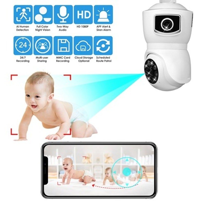 iMountek Dual Lens Security Camera E27 Light Socket Surveillance Camera 1080P