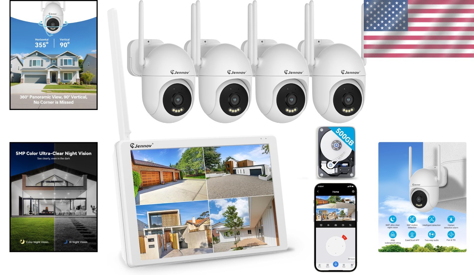 Wireless 5MP Security Camera System with Remote Access & Motion Alerts – No Fees