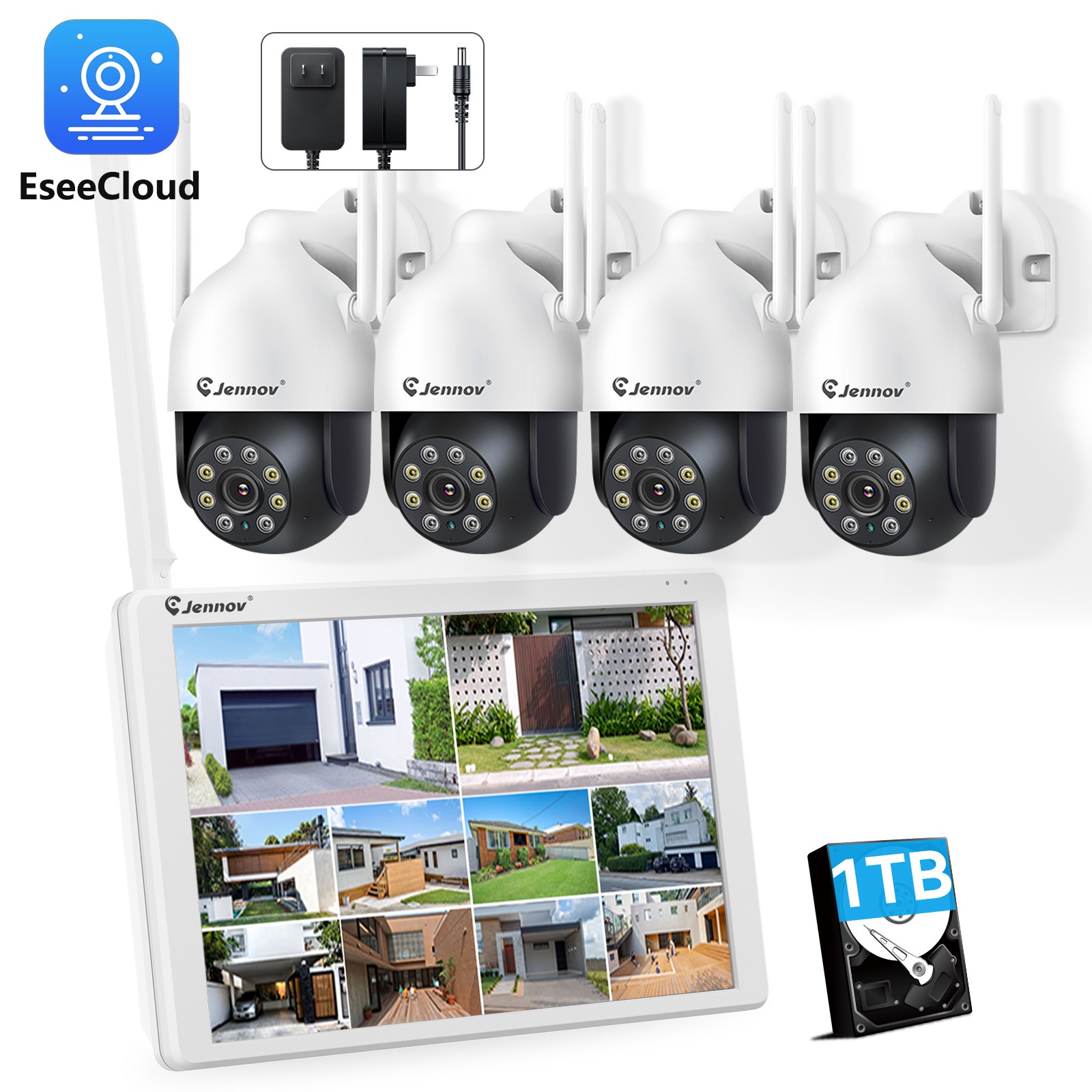 4 WIFI Home Camera 5MP IP Security Surveillance System Night Vision 10CH Monitor