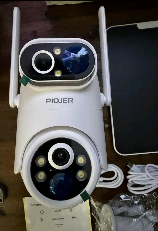 PIOJER 4-Pack Solar Wireless Wi-Fi PTZ Outdoor Security Camera Complete System